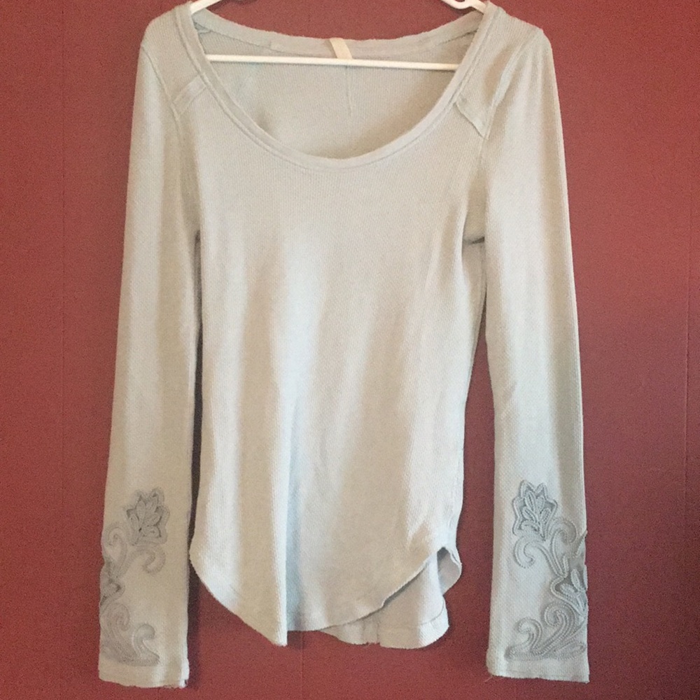 Free People Long Sleeve Thermal Light Blue T-Shirt